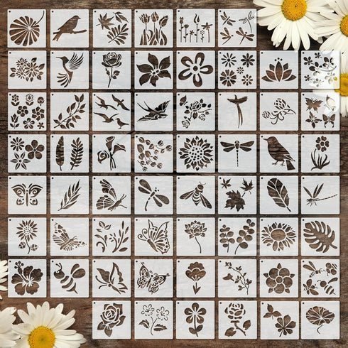 60 Pieces Stencils for Painting on Wood Small Reusable Stencil Flower Animal Deer Bear Butterfly Bird Bee Mountain Themed DIY Craft Template Paint...
