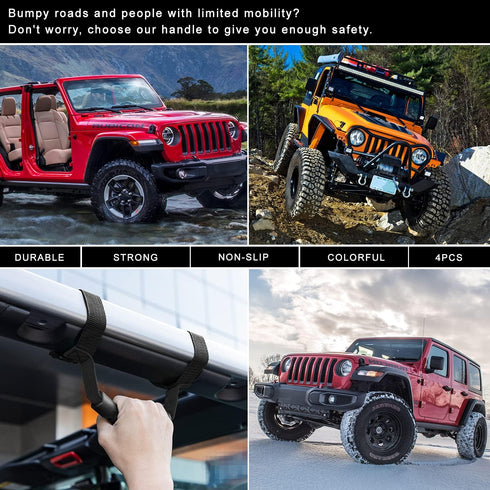 4 x Roll Bar Grab Handles Grip Handle for Jeep Wrangler YJ TJ JK JKU JL JLU Sports Sahara Freedom Rubicon X & Unlimited 1955-2024 2025 (Black)...