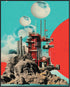 Posterizer 1 pcs-retro futuristic collage with old buildings and planets-Abstract & Modern Art-Astronomy & Celestial Art-Gift for Art Lovers-Gift ...