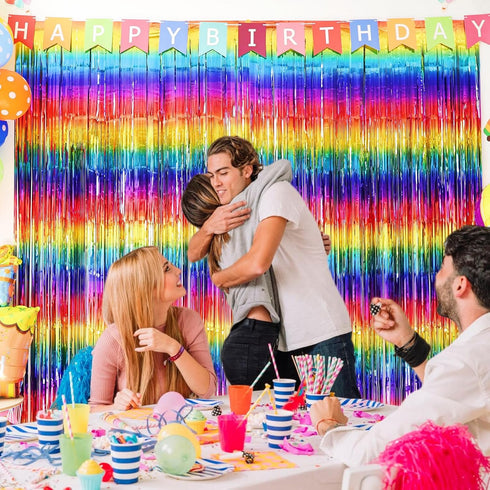 Sparkly Rainbow Foil Fringe Curtain Metallic Streamers Tinsel Party Backdrop Decorations for Birthday Gay Pride Day Graduation Wedding Engagement ...