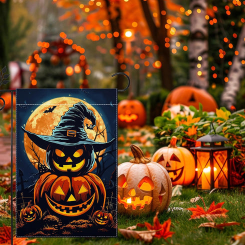 Halloween Garden Flag, 12x18 Inch Double Sided Burlap, Halloween Jack O Lantern Garden Flag, Holiday Outdoor House Decoration?Lawn Flag Yard Flag?...