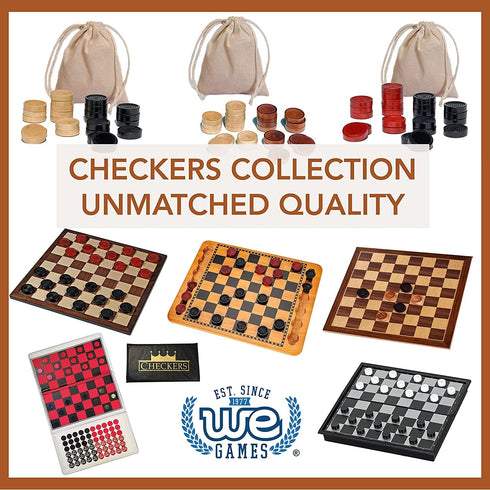 WE Games Checkers Pieces Only, Wooden Checker Board Game Pieces, 24 Black and Red Stackable Player Pieces with a Drawstring Storage Bag, 2 Inch Di...