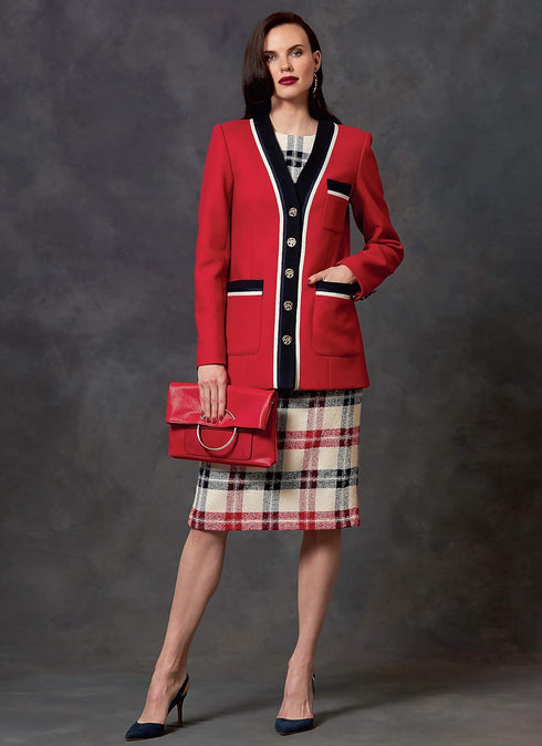 Vogue V1643E5 Women's Semi Button Jacket, Fitted Dress, and Pleated Skirt Sewing Patterns, Sizes 14-22, White...