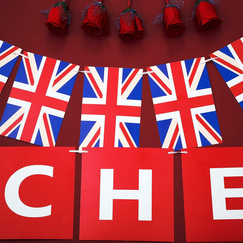 2 Pieces British Party Garland Cheers British Banner Garland UK Flag Pennant Banner for Hanging Coronation Union Jack Party Decoration...