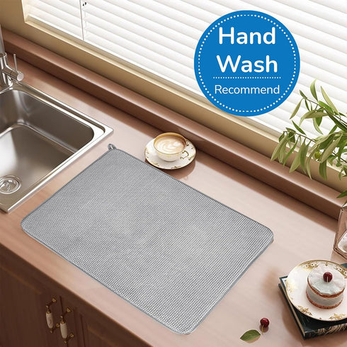2 Pcs Large Dish Drying Mat for Kitchen Counter,24 x 17 inch Absorbent Microfiber Dishes Drainer Mats,XL Dish Drying Pad for Countertops,Racks,Und...