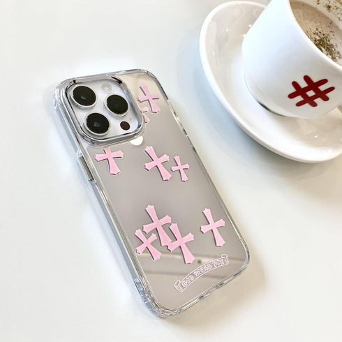 Fits iPhone 15 Pro Max Case Bless Cross Phone Case for iPhone 14 Shockproof Protective Cases Mirror Phone Case (Pink, 13/14)...