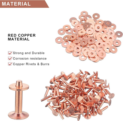 50 Sets Copper Rivets and Burrs, Copper Rivets for Leather Pure Copper Rivet Setting Tool for Belts Wallets Collars Leather DIY Craft Supplies (9/...