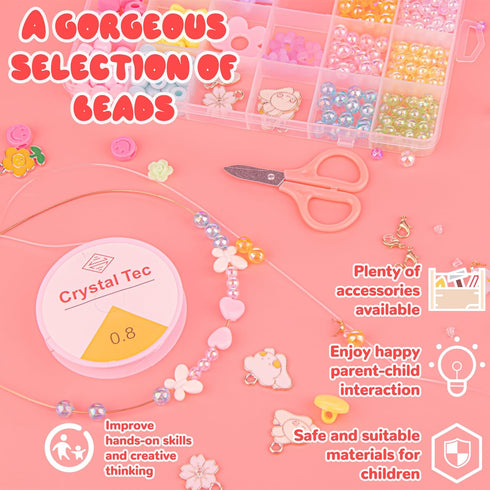 Girls Bracelet Jewelry Making Kit Beads, 400+ Pieces Various Shapes and Colorful Colors, Dazzling Frosted Beads Glossy Transparent Beads Pendant, ...