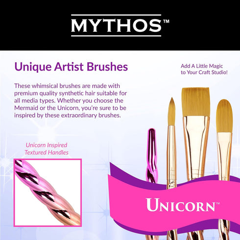 Royal & Langnickel Mythos, 7pc Unicorn Variety Craft Brush Set for All Painting Mediums, Includes - Filbert, Shader, Oval Wash, Round & Wash Brush...