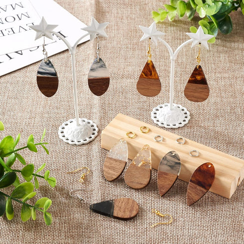 FASHEWELRY Resin Wood Earring Kit with 24Pcs Teardrop Wooden Resin Earring Charms Wood Earring Blanks Earring Findings Open Jump Rings French Earr...