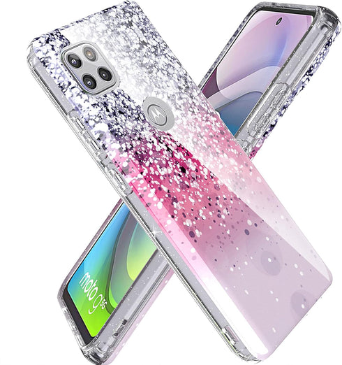 BAISRKE for Moto G 5G Case,Motorola One 5G Ace Case Glitter Sparkle for Girly Women,Shockproof Clear Hard Back Cover - Pink...