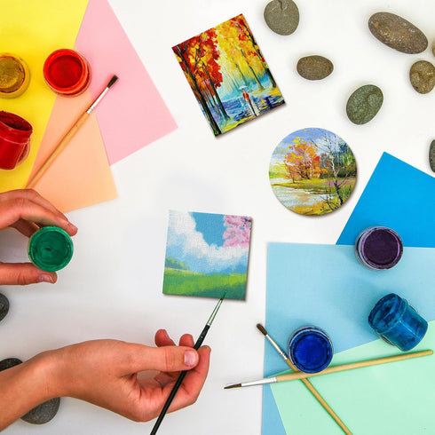 Saysurey 24 Pack Mini Magnetic Canvas Panel Canvas Boards for Painting Magnetic Canvas Boards for Fridge Multi Shape Round Square Rectangle Canvas...