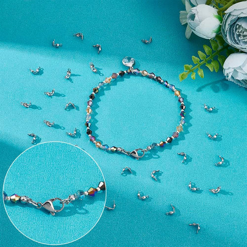 PH PandaHall About 500pcs 5mm Stainless Steel Bead Tip Cord Ends Open Clamshell Crimp Bead Tips Knot Covers End Caps Jewelry Findings for Bracelet...