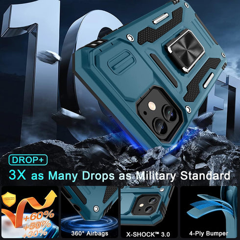 DEERLAMN for iPhone 11 Case with Slide Camera Cover+Screen Protector(2 Packs),Rotated Ring Kickstand Military Grade Shockproof Protective Cover-Li...