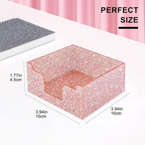 Acrylic Sticky Note Holder, Self Stick Note Pad Holder, 3.94 x 3.94 Inch Glitter Sticky Note Dispenser, Memo Pad Holder Dispenser Organizer for Sc...