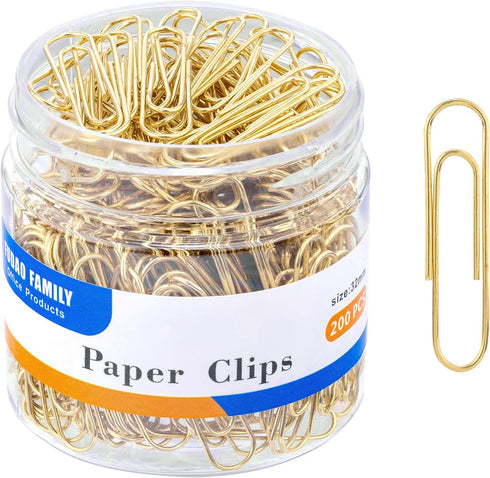 Medium Paper Clips, 200-Count, Paperclips, Gold Paper Clips, 1.3 Inch (32mm) Paper Clip...