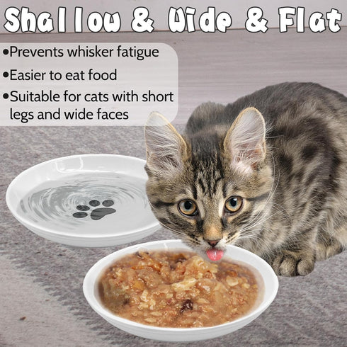BNOSDM 4 Pcs Cat Food Bowls Ceramic Shallow Cat Dishes Non-Slip Silicone Bottom, Whisker Fatigue Pet Dry/Wet Food Plates Set for Indoor Small Cats...