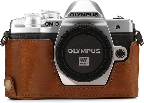 MegaGear MG1352 Olympus OM-D E-M10 Mark III Ever Ready Leather Camera Half Case and Strap, with Battery Access, Light Brown...