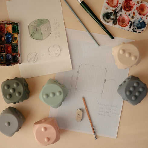 mushie Silicone Dice Press Toy | Baby Sensory Play for 10+ Months (Cambridge Blue/Shifting Sand)...