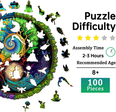 Wooden Puzzles for Adults, Yinyang Tree of Life Wooden Jigsaw Puzzles for Adults, Unique Animal Shape Wood Cut Puzzles for Puzzle Lovers, Birthday...