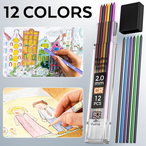 Nicpro 32PCS Cute Mechanical Pencil Set in Case, 14PCS Pastel Aesthetic Pencils 0.5 & 0.7 & 0.9 mm & 2mm Lead Holder, 12 Tubes Lead Refills(2B HB ...