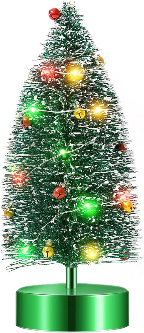 Varmax Mini Christmas Tree with Lights Prelit Christmas Tree Tabletop Tree Bottle Brush Trees 9.4‘’, Green...