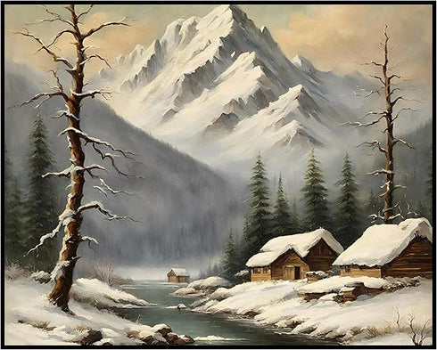 Posterizer 1 pcs-snowy winter nature scene in oil painting style-12-Landscape & Nature Art-GIft for Men Women Teens-Dining Room Decor- unframed wa...