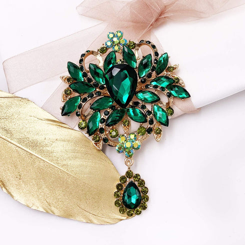 LAXPICOL Wedding Bridal Big Brown Crystal Rhinestone Bouquet Brooch Pin for Women Golden Tone...