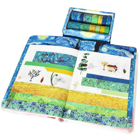 Washi Tape Set of 12 Rolls,Van Gogh Starry Night Decorative Green Leaves Floral Blue Yellow Washi Masking Tape Sets for Craft,Kids,Scrapbook,DIY,G...