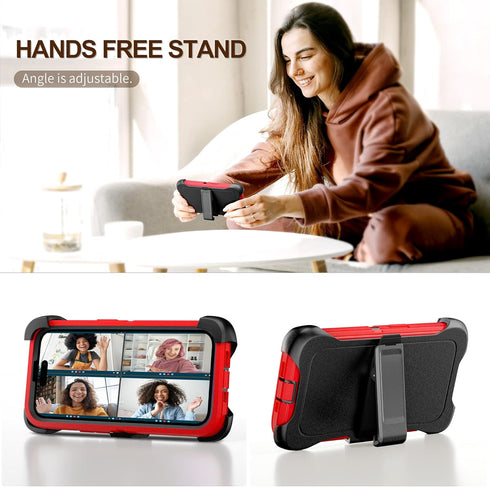 iPhone 13 Pro Max Case with Belt Clip and 2 Pack Screen Protector - Military Grade Rugged Full Body Phone Case (Red+Black)......