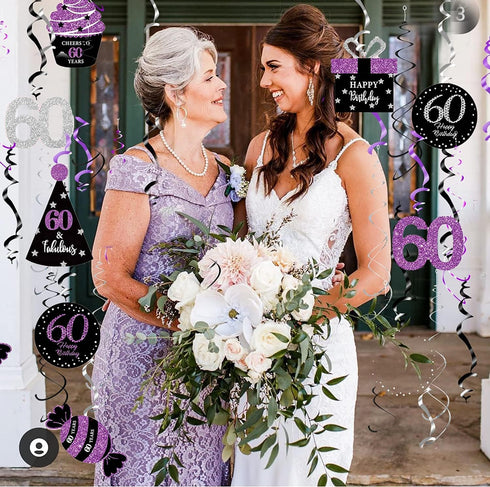 60th Birthday Decorations for Women Purple Black Silver 60th Birthday Party Decorations Hanging Swirls Ceiling– Women...