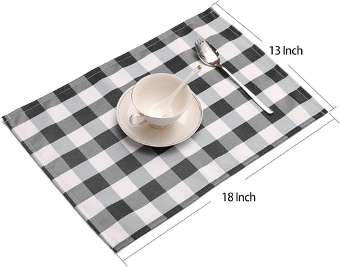 Nobildonna 18"x13" Plaid Checkered Placemats,Black & White Checker, Quality Thin and Durable Placemats for Dining Table Set of 4 (Black & White)...