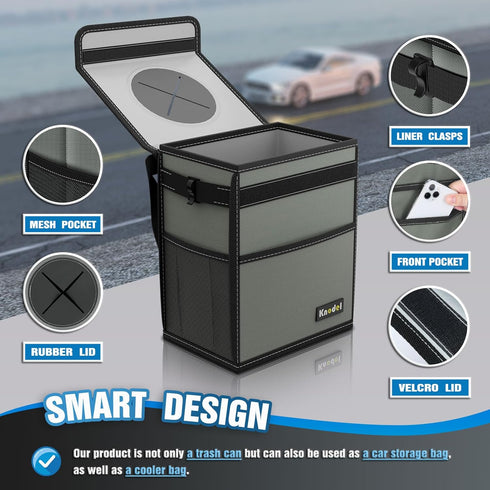 K KNODEL Car Trash Can, Waterproof Garbage Can, Trash Bag with Lid, Leak-Proof Car Bin, Trash Hanging Bag for SUV (Medium, Gray)...