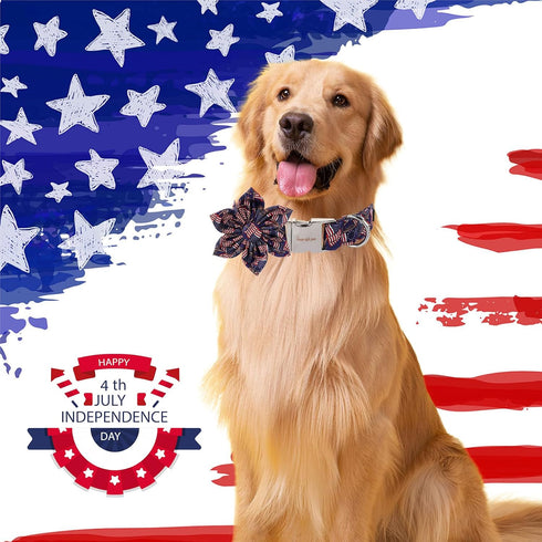 Unique Style Paws 4th of July Dog Collar with Bow American Flag Dog Collar with Bow Tie Adjustable Patriotic Dog Collar for Small Medium Large Dog...