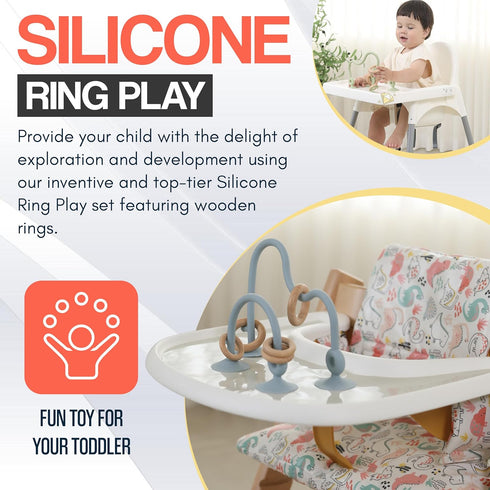High Chair Toys with Suction Cups | Silicone & Wooden High Chair Suction Cup Toys for Babies 6-12 Months | Engaging Baby Teething Toys (Mustard Ye...