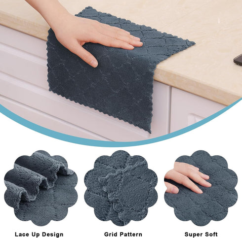 Homaxy 12 Pack Kitchen Dish Cloths (10 x 10 Inches, Dark Grey), Super Soft and Absorbent Coral Velvet Dish Towels, Nonstick Oil Fast Drying Microf...