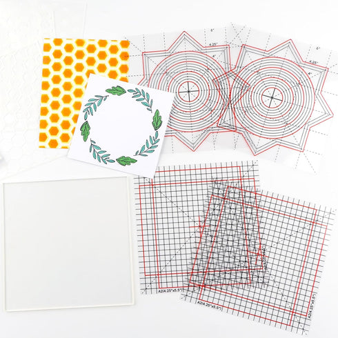 10Pcs/Set 6x6inch Multi-Use Non-Slip Sticky Mats Fit in Stamp Positioning Tool Set,Photopolymer Grip Mat with Printed Guides in Placeholding Stenc...