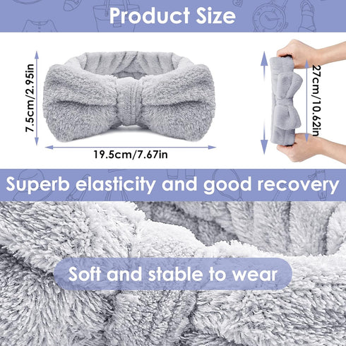 Spa Headband, Bowknot Hair Bands Makeup Headbands Women Coral Fleece Elastic Headband Washing Face Hair Wrap for Washing Face Shower Sports Beauty...