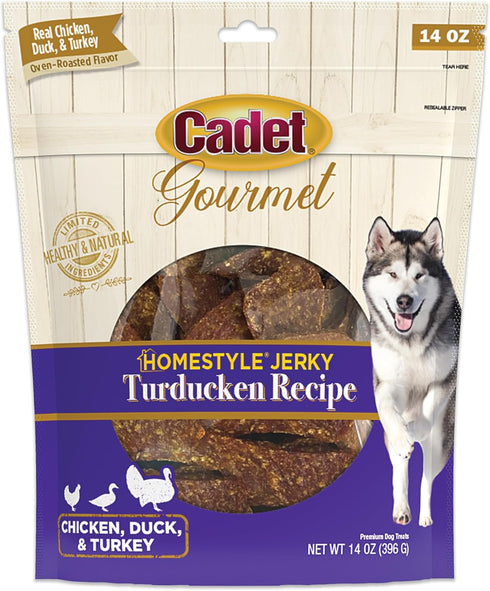 Cadet Gourmet Homestyle Turducken Recipe Jerky Treats for Dogs - Healthy & Natural Jerky Dog Training Treats Made with Real Turkey, Duck, & Chicke...
