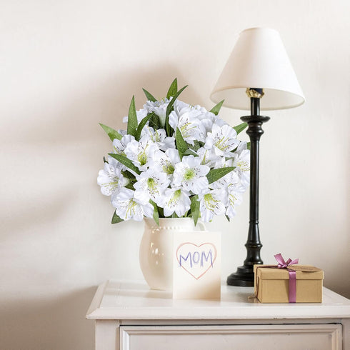 Alstroemeria Artificial Flowers 18” Long Stems Faux Bouquet Silk Petals Wedding Decoration Indoor DIY Crafts Table Centerpiece Home Decor, 4pcs (W...