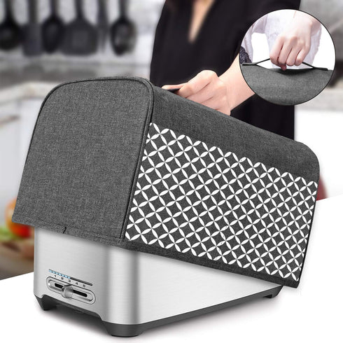 Yarwo 4 Slice Toaster Cover with Pockets and Top Handle, Nylon Toaster Cover Fits for Most 4 Slice Long Slot Toasters, Gray with Grid...