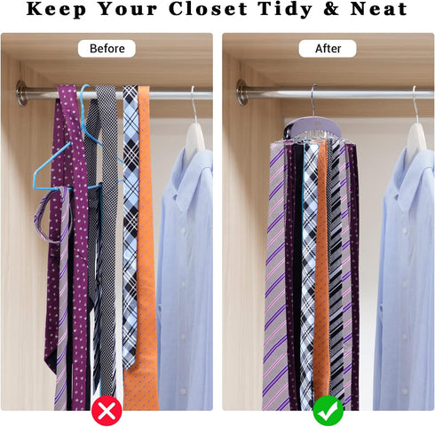 Tie Rack Hanger for Closet: Ohuhu 2 Packs 24 Folding Hooks Tie Hangers for Men Wooden Tie Holder Organizer Space Saving Necktie Storage 360 Degree...
