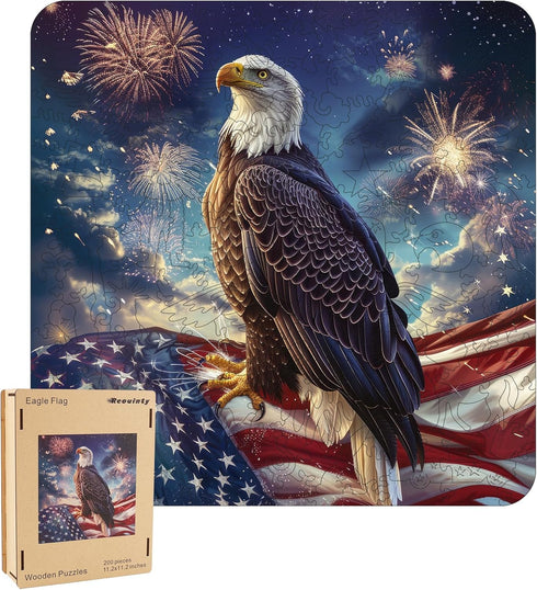 Wooden Puzzle for Adults, Eagle Flag Wooden Jigsaw Puzzles(11.2 * 11.2in-200pcs), Beautiful Wooden Puzzle with Box Birthday Gifts for Adults and K...
