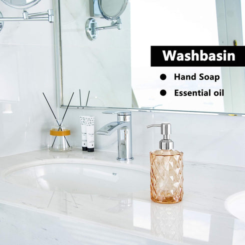 Easy-Tang 12 Oz Soap Dispenser for Kitchen,Bathroom - Refillable Wash Hand Liquid Clear Glass Bottle with Stainless Steel Pump,Ideal for Container...
