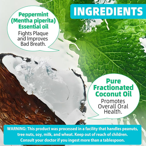 Oil Pulling - Coconut & Mint Oil Pulling Mouthwash with Tongue Scraper, Alcohol Free, Natural Organic Essential Oil for Mouth, Bad Breath Cleaner,...