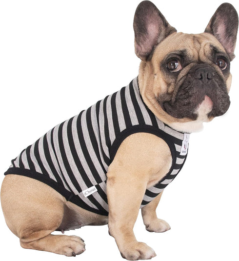 iChoue French Bulldog 100% Breathable Cotton Striped T Shirts Summer Cooling Vest Clothes for Medium Dogs Tank Tops Frenchie Pug English Boston Te...