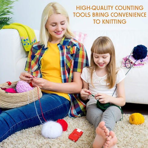 2 Pieces Knitting Counter, Stitch Counter Kacha Needle Marking Tool Plastic Knitting Crochet Stitch, Red...