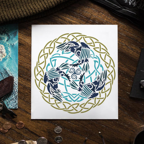 FINGERINSPIRE Celtic Raven Painting Stencil 11.8x11.8inch Celtic Knot Drawing Template Reusable Crow Pattern Hollow Out Stencil for Painting on Wa...