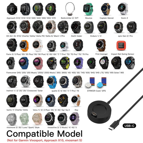 COSOOS 2-Pack USB-C Charging Cables for Garmin Charger Cable Stand, 1m Long & 30cm Short Watch Charging Dock Station for Garmin Fenix 7 6 5, Vivoa...