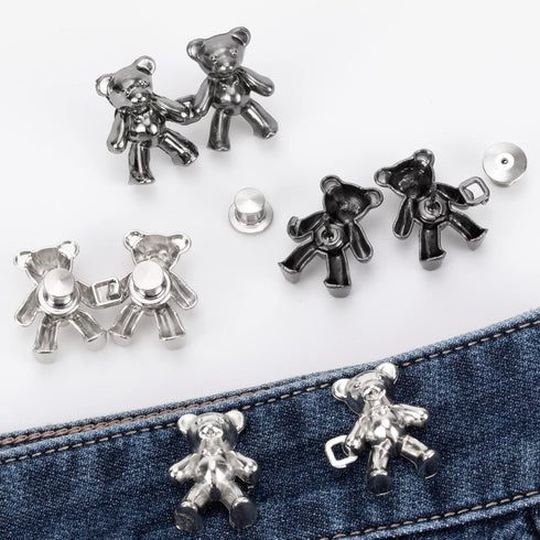 4 Sets Cute Bear Button Pins for Jeans? No Sew and No Tools Instant Pant Waist Tightener, Adjustable Jean Buttons Pins for Loose Jeans Replacement...